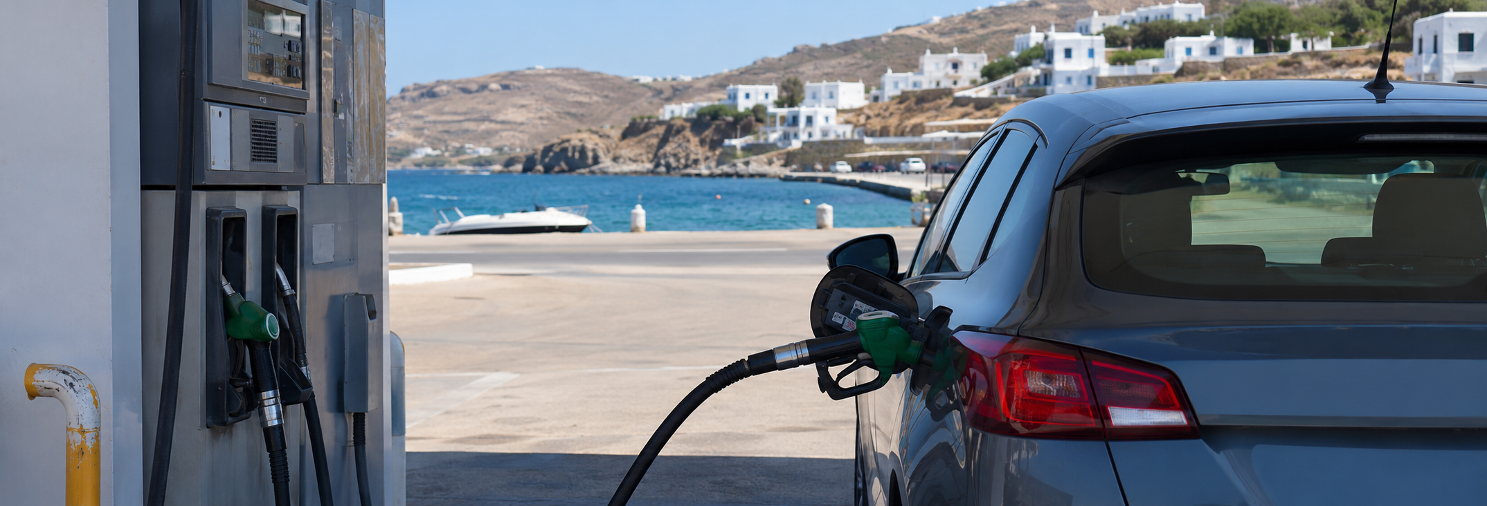 Αυτοκίνητο μπαίνει σε πλοίο σε νησί.
